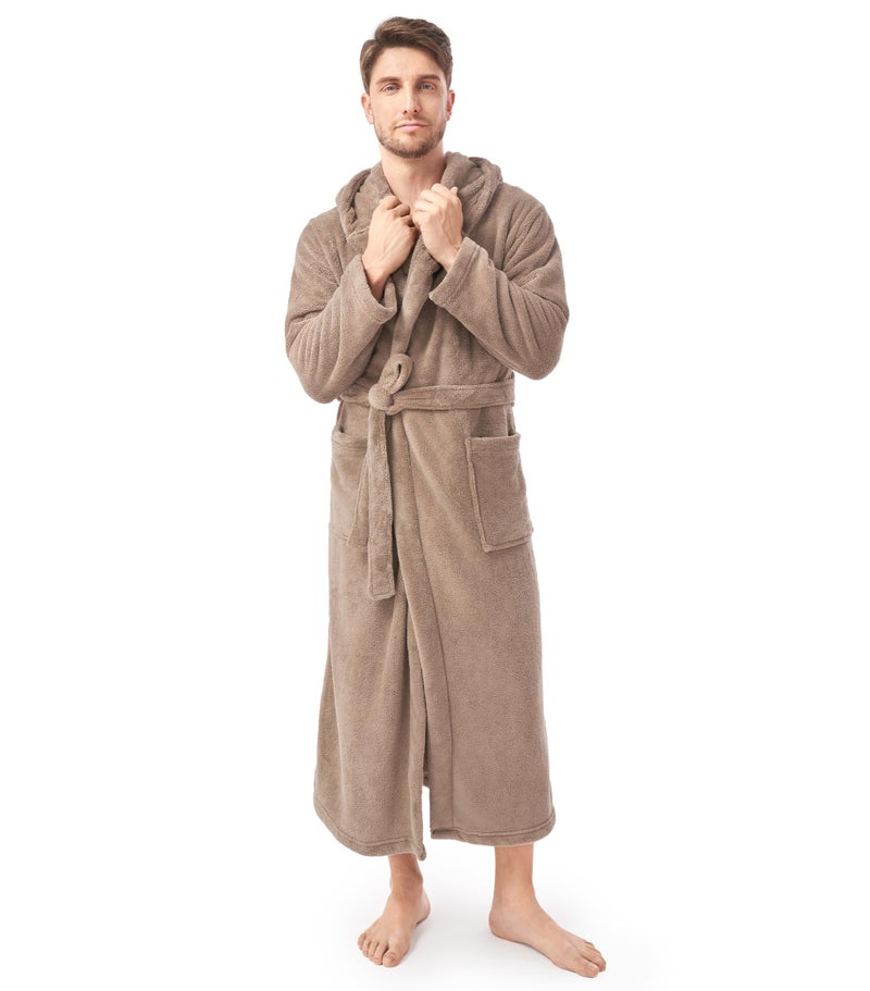 DAVID ARCHY Mens Robe with Hood Coral Fleece Microfiber Warm and High Absorbent Towel Bathrobe for Menï¼ˆL,Light Coffeeï¼‰ - Image 1