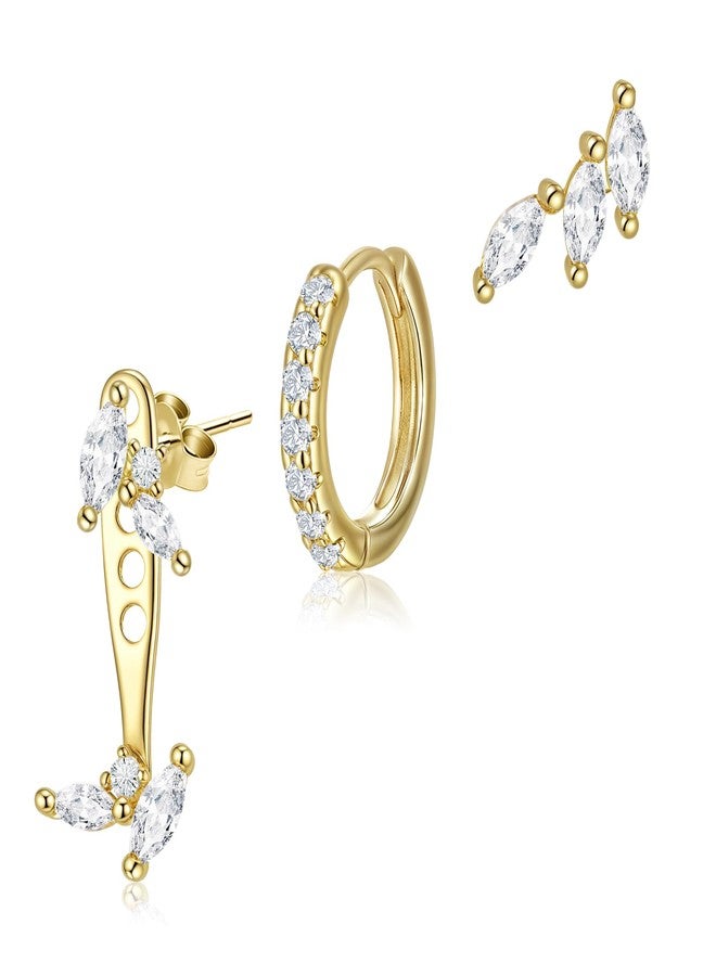 FANZE Earrings Set for Women, Dainty Cubic Zircon Gold Stud Hoop Earring for Three Holes Earrings Stack Fashion Jewelry - Image 1
