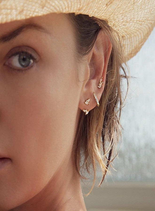 FANZE Earrings Set for Women, Dainty Cubic Zircon Gold Stud Hoop Earring for Three Holes Earrings Stack Fashion Jewelry - Image 3