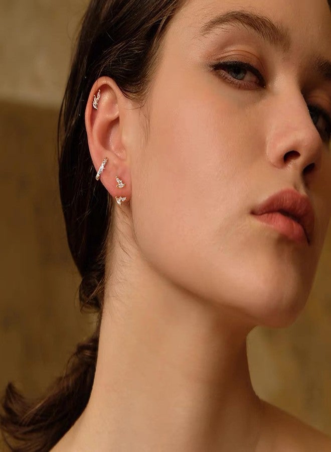 FANZE Earrings Set for Women, Dainty Cubic Zircon Gold Stud Hoop Earring for Three Holes Earrings Stack Fashion Jewelry - Image 2