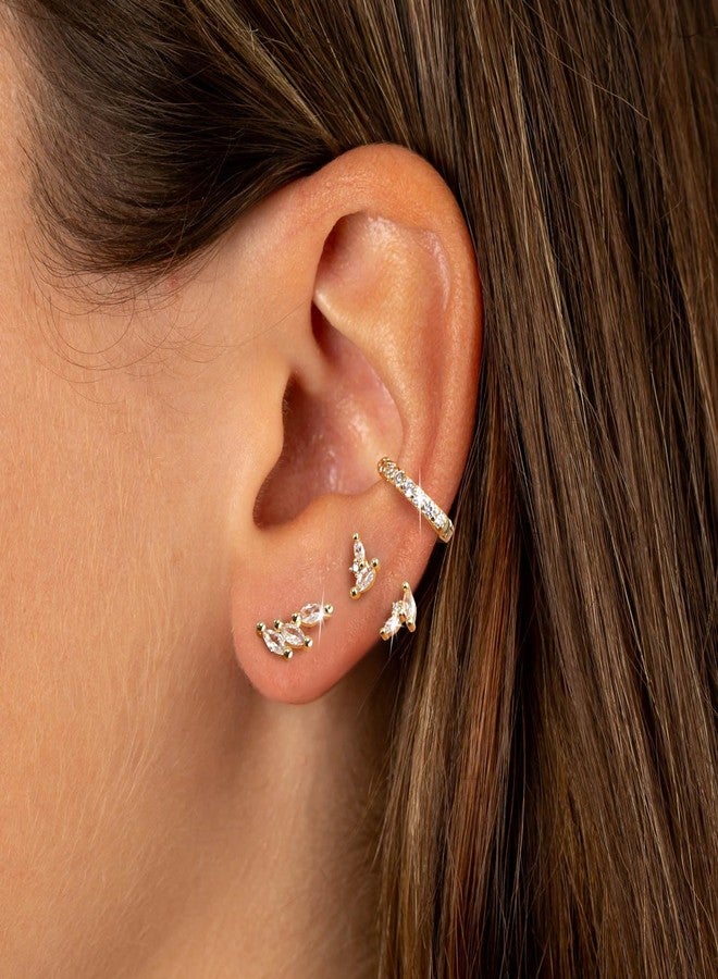 FANZE Earrings Set for Women, Dainty Cubic Zircon Gold Stud Hoop Earring for Three Holes Earrings Stack Fashion Jewelry - Image 4