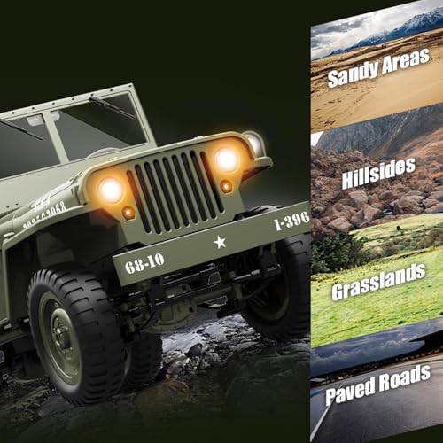 YIKESHU RC Rock Crawler 4x4 Remote Control Truck Off Road Military RC Car 1/10 Scale RTR All Terrain 2.4 GHz Fully Proportional Hobby RC Vehicle for Adult Age 15+ - Image 3
