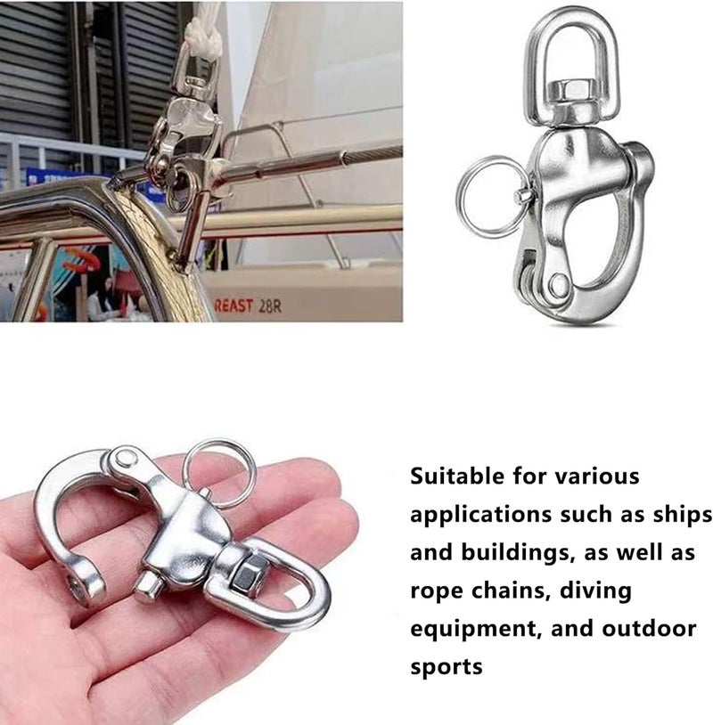 SUNOOM 316 Stainless Steel Quick Release Snap Shackle,Swivel Shackle Snap Hook,Marine Boat Shackles for Rigging, Pack of 2 - Image 3