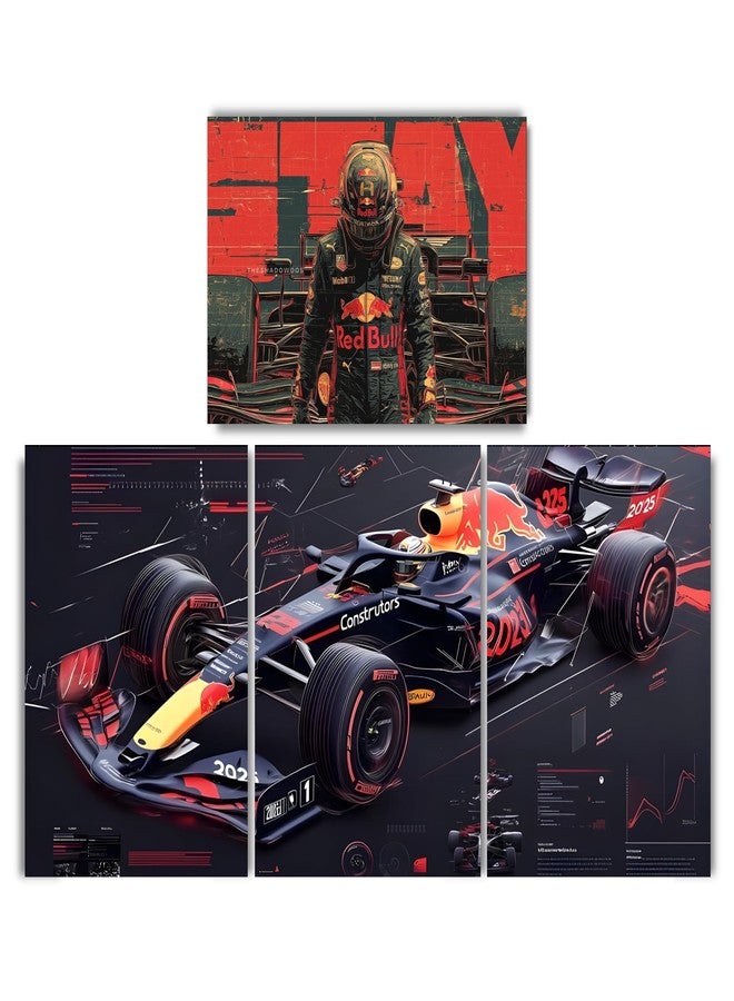 Posters Inc Formula 1 Car Split Wall Poster Set Of 4 A4 Size 300 Gsm Matte Paper Racing Car Blueprint Design For Room Office Decor Premium Print With Glue Dots Included - Image 1