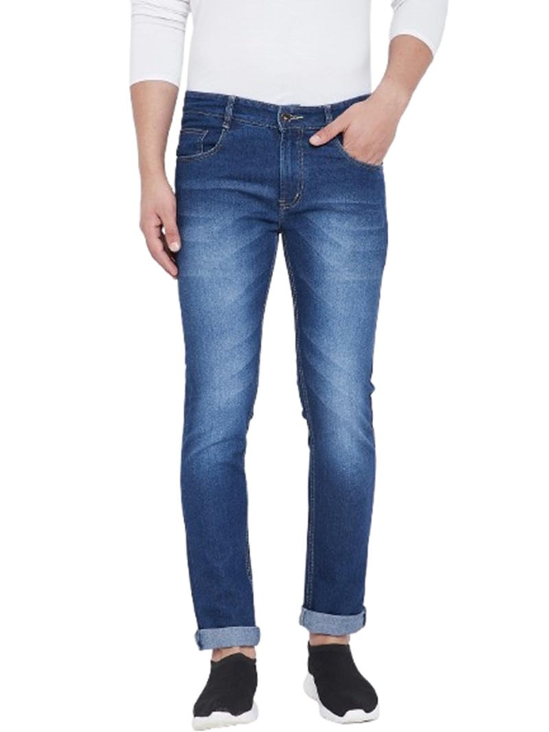 Ben Martin Men's Slim Fit Stylish Stretchable 36 Size Dark Blue Cotton Denim Mid Rise Jeans Pant for Men, JJ3-5 - Image 1