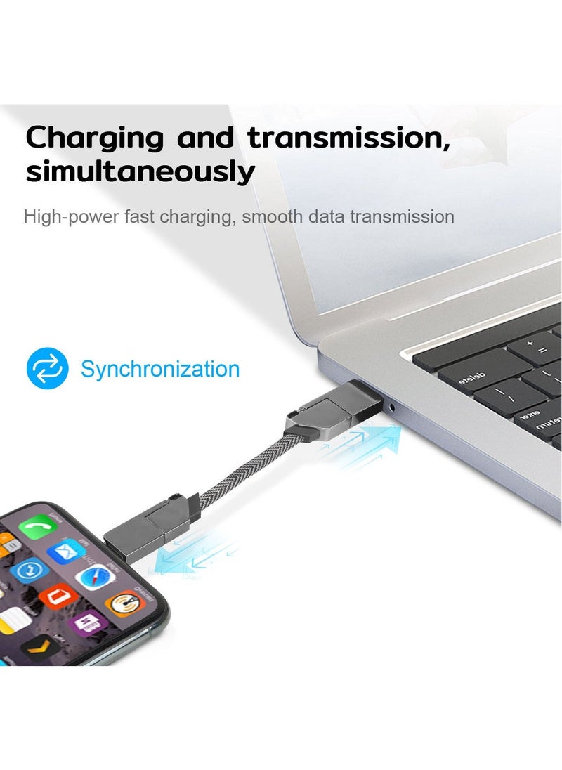 USB C Cable 60W, Fast Charging Data Sync, 4 in 1 Multi Charging Cable, Zinc Alloy Magnetic Keychain Charger Cord,Flat Braided Anti-Tangle Charger Cord Combo Lightning/Type C/USB A Ports 【5ft】  - Image 5