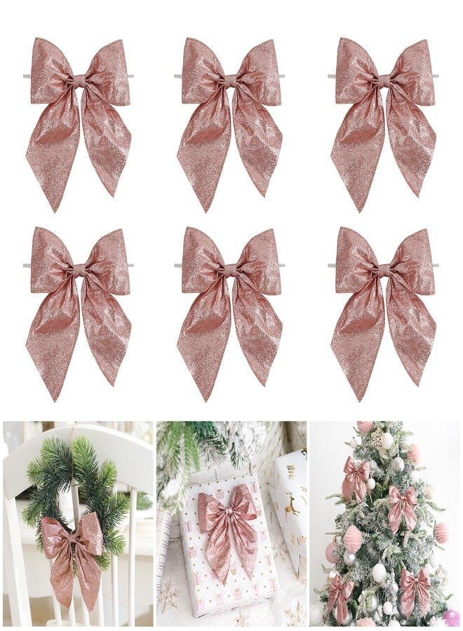 AIMUDI Rose Gold Glitter Wired Ribbon Bows with Twist Tie 5.5" Premade Metallic Christmas Bows for Gift Wrapping, Wreath, Garland, Holiday Crafts Party Home Outdoor Christmas Tree Decorations, 12 PCs - Image 1