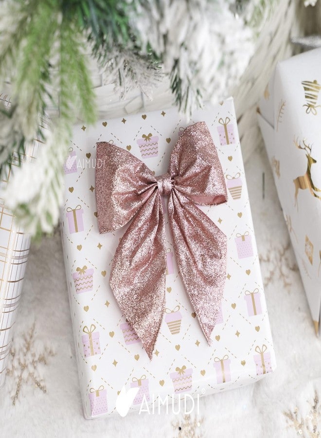 AIMUDI Rose Gold Glitter Wired Ribbon Bows with Twist Tie 5.5" Premade Metallic Christmas Bows for Gift Wrapping, Wreath, Garland, Holiday Crafts Party Home Outdoor Christmas Tree Decorations, 12 PCs - Image 5