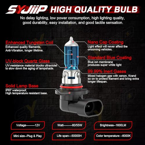 SYJIIP Upgraded Halogen Headlight Bulbs For Toyota Corolla 2001-2003 2004 2005 2006 2007 2008 2009 2010 2011 2012 2013 2014 2015, 9005 9006 High Low Beam Headlamp Lights, 6000K White, 300% Brightness, 4-Pack - Image 3