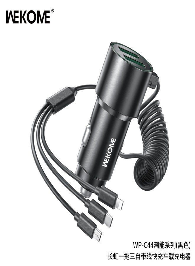 ويكومي POP Digital 33W Fast Car Charger Cable – 3-in-1 High-Speed Charging Cord with Type-C, Micro USB & iP Connectors | Durable Braided Cable for Smartphones & Tablets – Black - Image 1