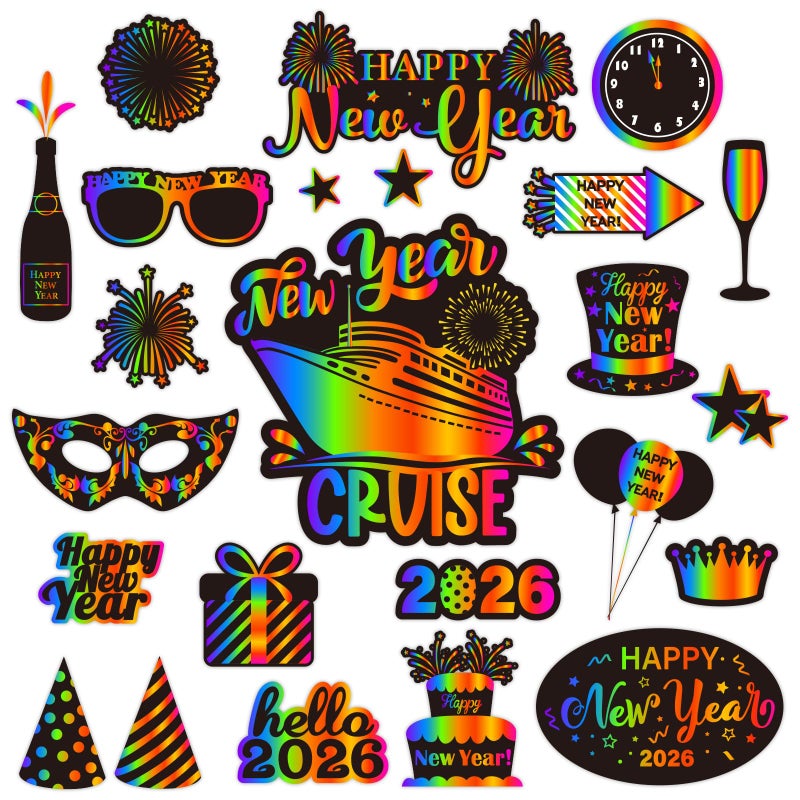 Whaline 23 Pcs New Year Cruise Door Magnet Colorful Refrigerator Magnets Cake Balloon Fridge Magnetic Stickers Garage Magnet for Holiday Car Metal Door Decoration - Image 1