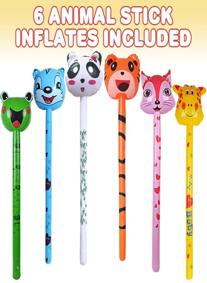 ArtCreativity Inflatable Animal Sticks, Set of 6, Animal Inflates for Kids in Assorted Designs, Zoo Party Favors and Wild One Birthday Decorations, Colorful Swimming Pool Toys for Kids - Image 2