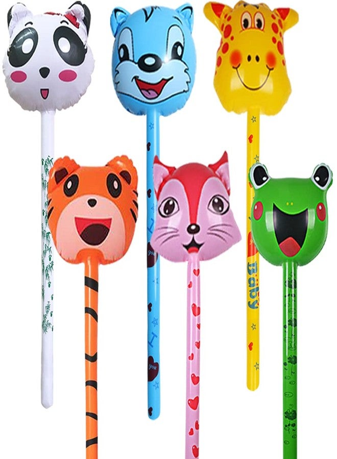 ArtCreativity Inflatable Animal Sticks, Set of 6, Animal Inflates for Kids in Assorted Designs, Zoo Party Favors and Wild One Birthday Decorations, Colorful Swimming Pool Toys for Kids - Image 1