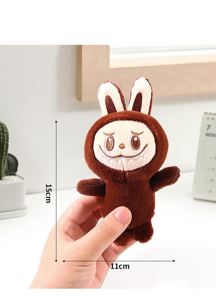 Labubu brown plush toy doll, can also be used as a keychain or pendant, 15 cm x 11 cm 