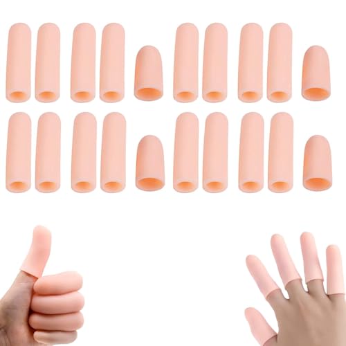 XFSAFDM 20 PCS Finger Gloves, Silicone Finger Protector for Kitchen Use, Medical Finger Cots for Arthritis, Cricket, Guitar Playing, Thumb Sucking, (16 Slender + 4 Small), Skin Tone - Image 1