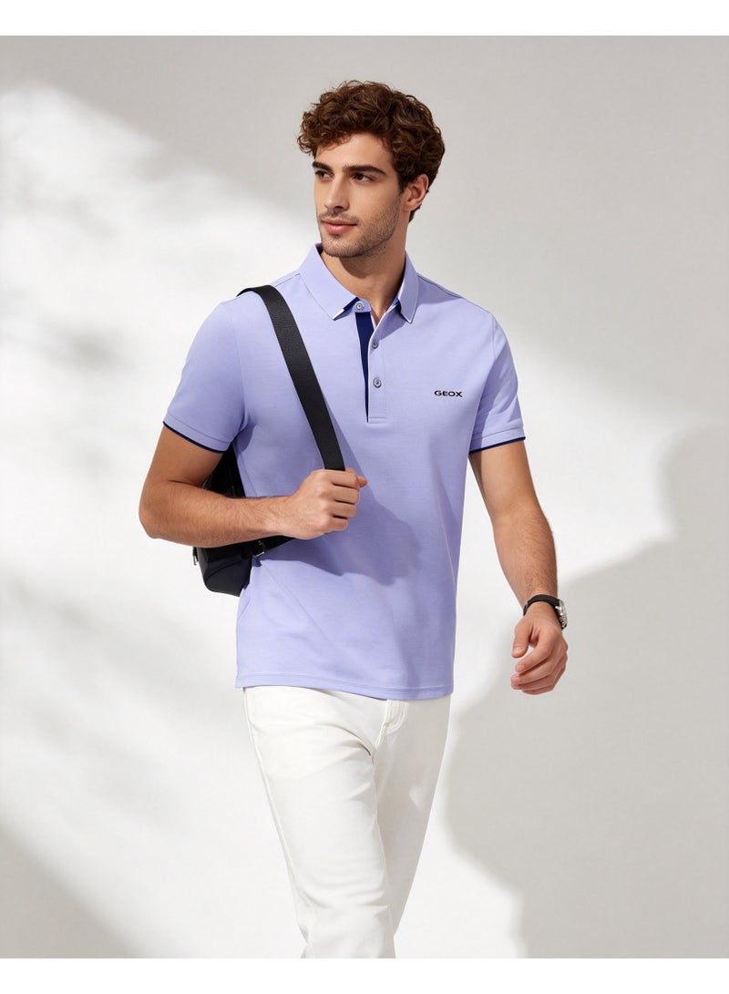 GEOX Men Short Sleeve Collared Polo Shirt Urban City Daily Lifestyle Top Lavender Light Purple - Image 2