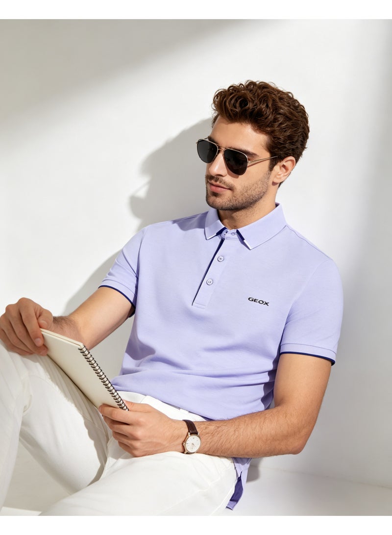 GEOX Men Short Sleeve Collared Polo Shirt Urban City Daily Lifestyle Top Lavender Light Purple - Image 3
