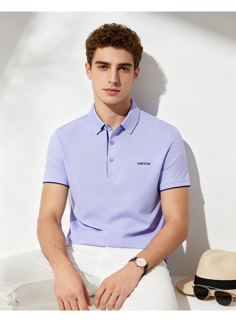 GEOX Men Short Sleeve Collared Polo Shirt Urban City Daily Lifestyle Top Lavender Light Purple - Image 1
