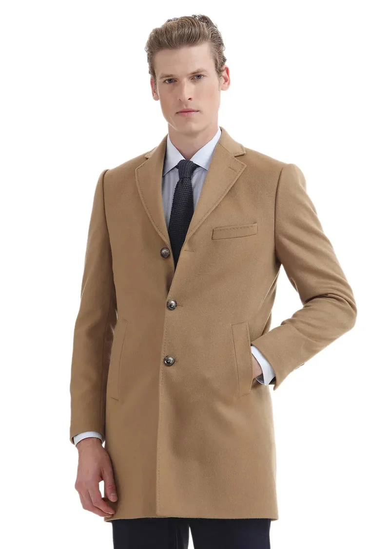 رامسي معطف منسوج كلاسيكي بياقة فراشة وقصة عادية من قماش الباف