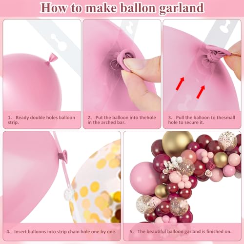 Amandir 162Pcs Burgundy Balloon Garland Arch Kit, Light Pink White Maroon Balloons Confetti Latex Metallic Gold Balloons for Birthday Bridal Baby Shower Wedding Graduation Party Decorations - Image 4