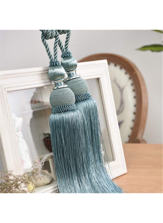 SWTool Selling Wonderful Curtain Holdbacks Curtains Tiebacks Home Decorative Braided Buckle Fastener Accessories Window Drapery Ball Tassels Tiebacks, Set of 2 (Gray Blue) - Image 2