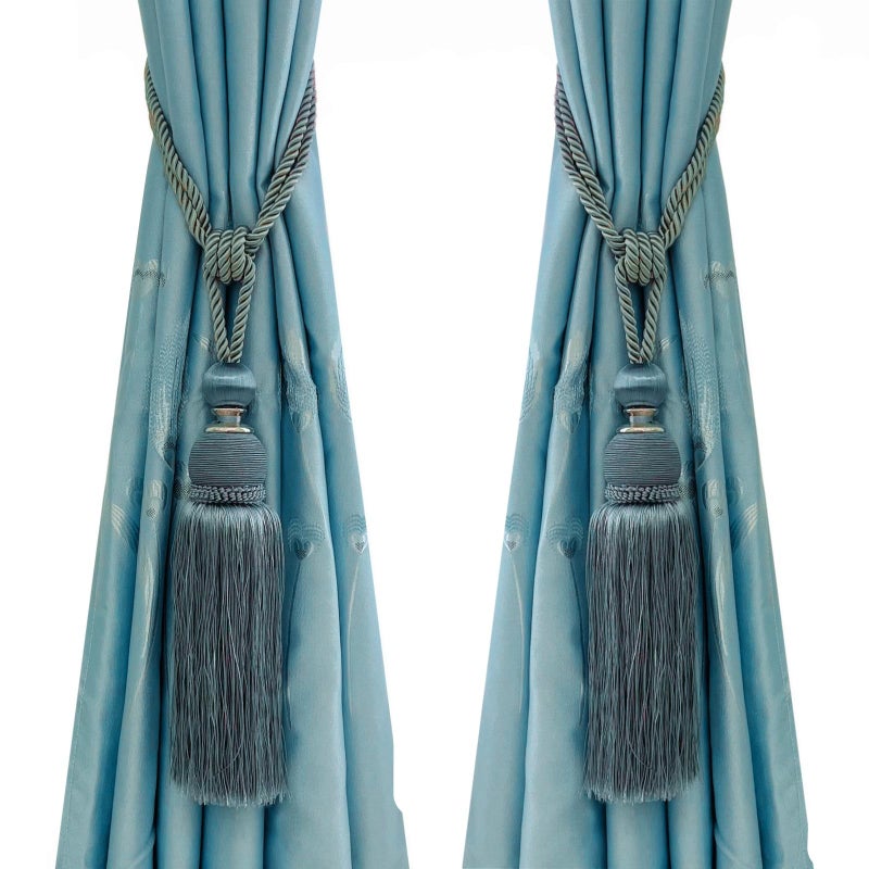 SWTool Selling Wonderful Curtain Holdbacks Curtains Tiebacks Home Decorative Braided Buckle Fastener Accessories Window Drapery Ball Tassels Tiebacks, Set of 2 (teal) - Image 1