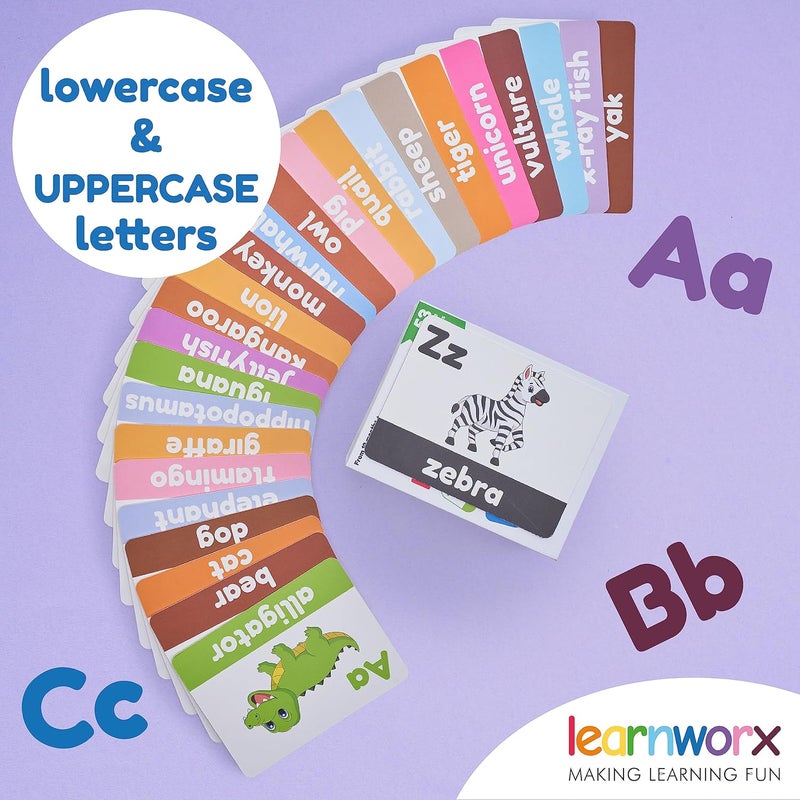 learnworx Alphabet Flash Cards for Toddlers | Award-Winning | 52 ABC Flashcards for Baby & Kids|ABC Cards Kindergarten | Large Upper and Lower Case | Large A-Z Learning Letter Animal Flashcard for Ages 1,2,3&4 - Image 4