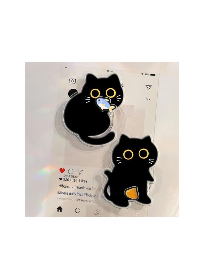 Green Tiger Double layered pattern cute cat, phone holder with adhesive airbag, small pattern can rotate 360 °, suitable for most phone models on the market (Cat and small fish) - Image 3