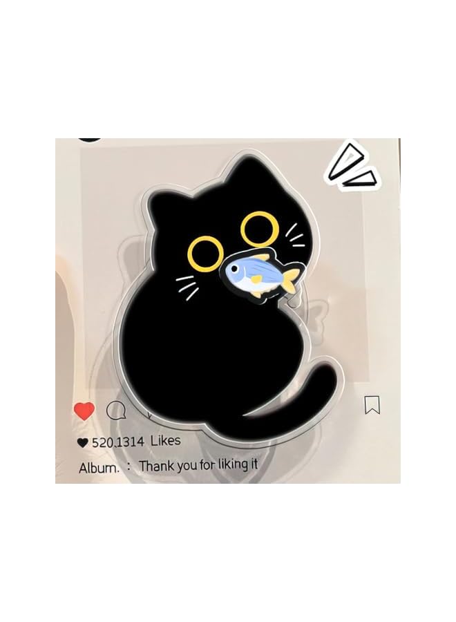 Green Tiger Double layered pattern cute cat, phone holder with adhesive airbag, small pattern can rotate 360 °, suitable for most phone models on the market (Cat and small fish) - Image 2