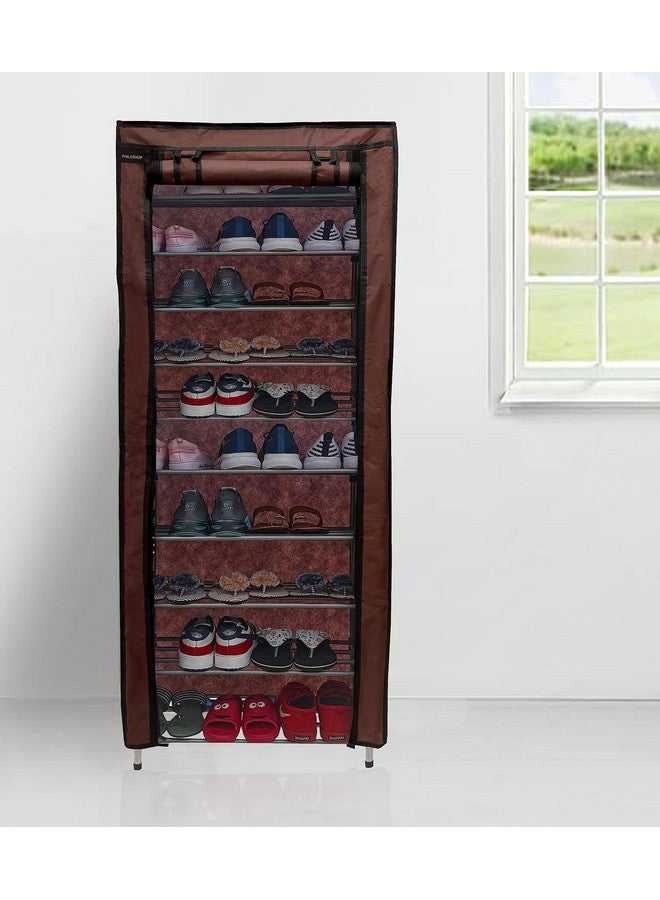 SANAMSTORE Metal 9 Tier Rack Shoe/Clothes/books stand Rack with cover for home (Need to Be Assemble - DIY) -Brown, Cm - Image 1