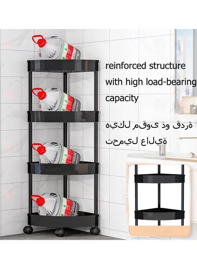 XiuWoo 4 Tier Floor Standing Corner Shower Caddy Organizer, Plastic Metal Splicing Floor Corner Shelf Rack Storage Stands for Bathroom Black - Image 3