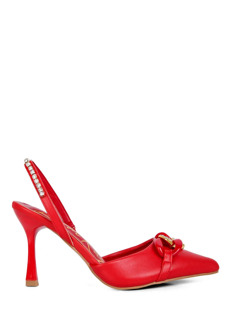 London Rag Red Diamante Metal Chain Sandals