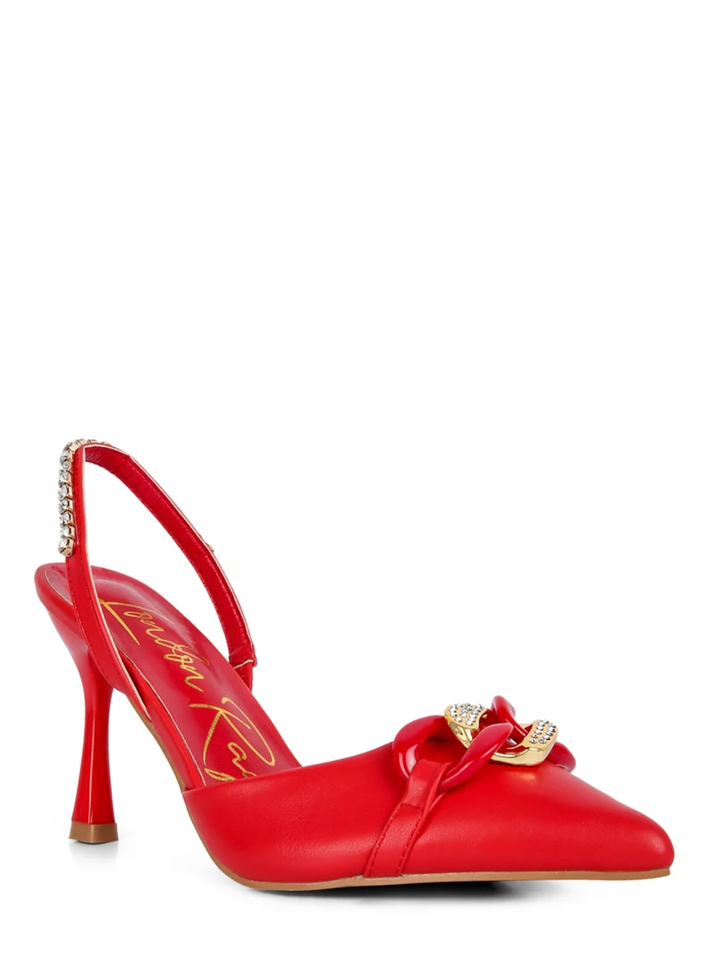 London Rag Red Diamante Metal Chain Sandals