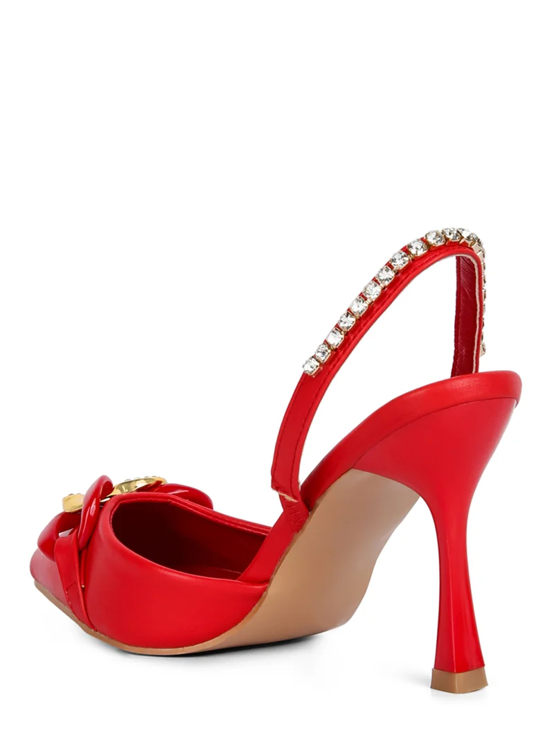 London Rag Red Diamante Metal Chain Sandals