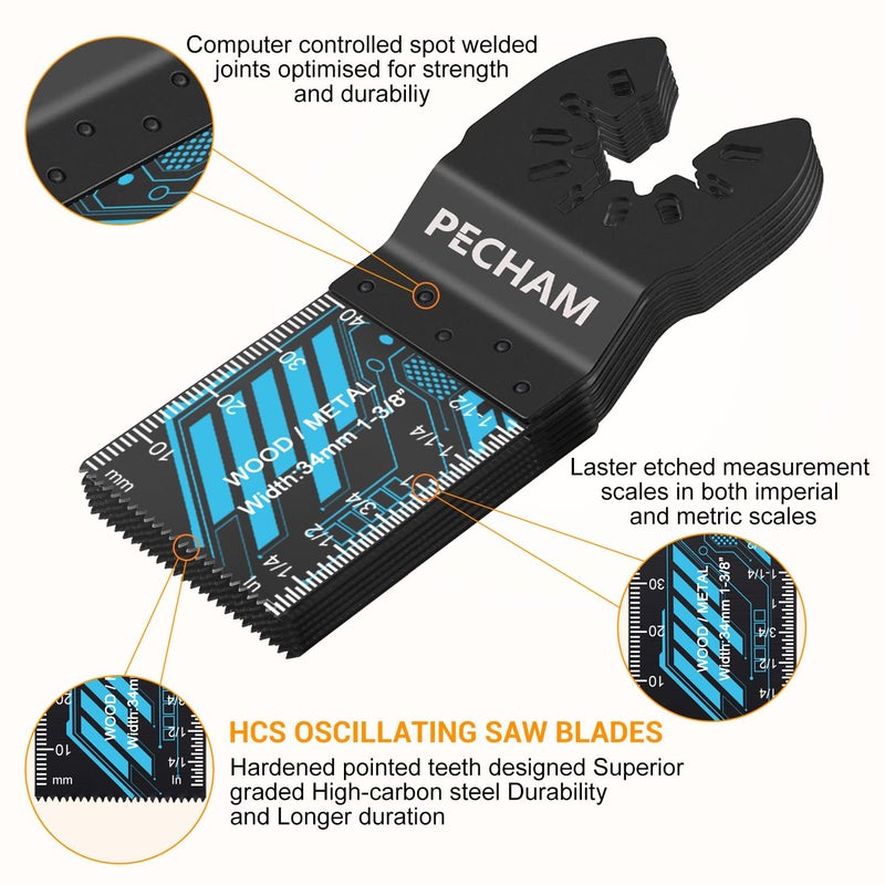 PECHAM Oscillating Tool Blade, 34PCS Universal Wood Metal Oscillating Multitool Quick Release Saw Blades Fit Porter Cable Black & Decker Rockwell Ridgid Ryobi Milwaukee DeWalt Chicago Craftsman - Image 3