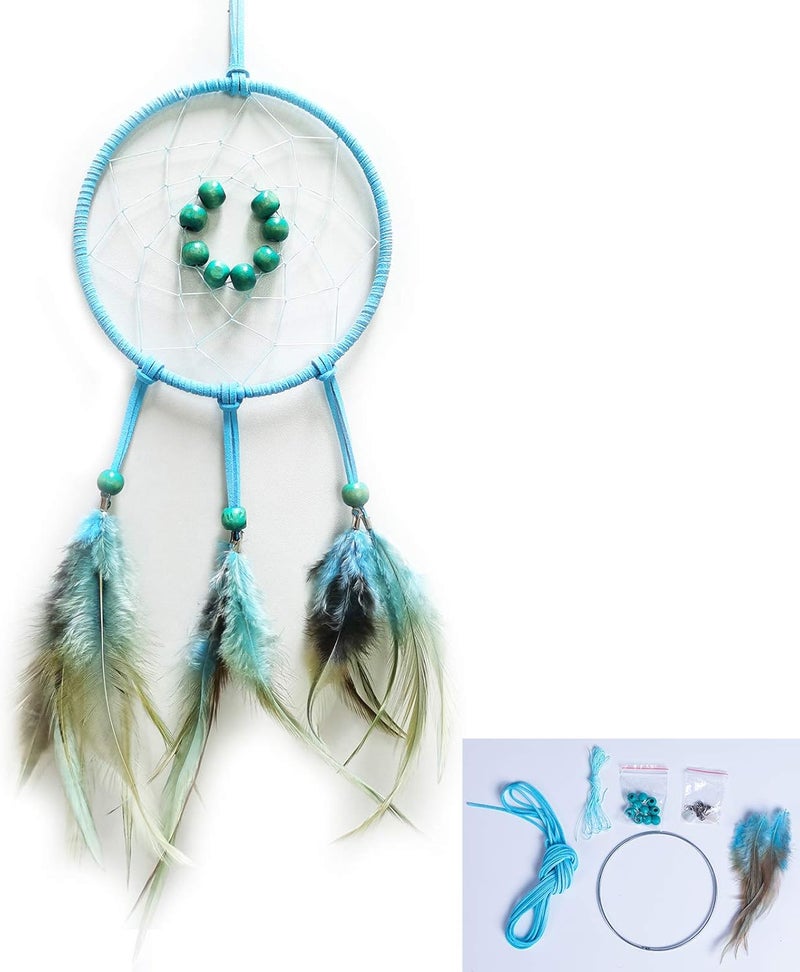 FANDOL DIY Dream Catcher Beginner Kit, Making Dream Catcher Supplies Include Metal Hoop, Feathers, Faux Suede Cord, Thread, Wood Beads (Sky Blue) - Image 1