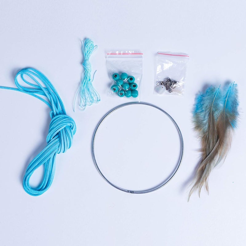 FANDOL DIY Dream Catcher Beginner Kit, Making Dream Catcher Supplies Include Metal Hoop, Feathers, Faux Suede Cord, Thread, Wood Beads (Sky Blue) - Image 2