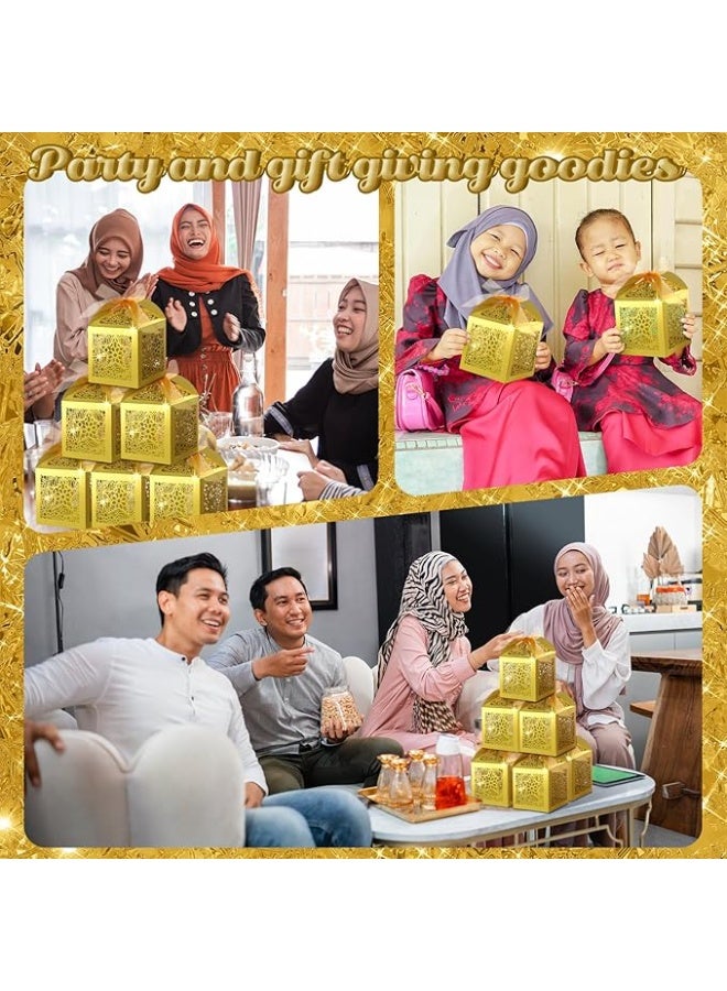 سكت شيكترو مجموعة علب حلوى عيد مبارك من ReliThick، 50 قطعة، علب هدايا رمضان مع شرائط، هدايا حفلات إسلامية، هدية شكر مقطوعة بالليزر باللون الذهبي لعيد مبارك، زينة حفلات إسلامية لأعياد الميلاد - Image 5