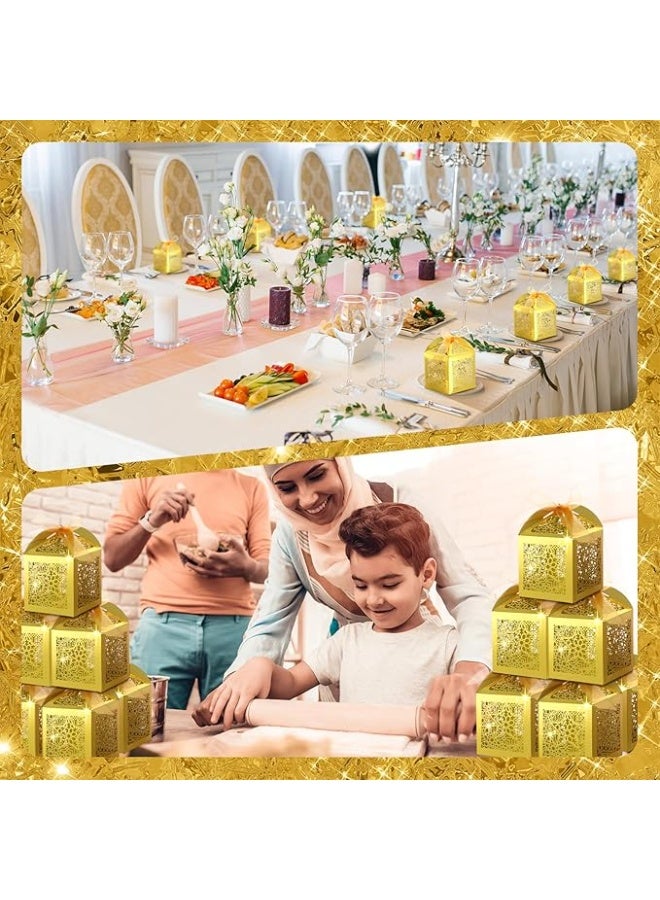 سكت شيكترو مجموعة علب حلوى عيد مبارك من ReliThick، 50 قطعة، علب هدايا رمضان مع شرائط، هدايا حفلات إسلامية، هدية شكر مقطوعة بالليزر باللون الذهبي لعيد مبارك، زينة حفلات إسلامية لأعياد الميلاد - Image 4