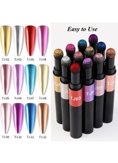 KASTWAVE Nail Art Pen Nail Polish Pen Chrome Nail Powder Holographic Powder Mirror Effects Air Cushion Magic Pen Nail Art Decoration Nail Art Kit Colorful 12 Pcs  - Image 5