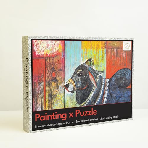 91Knots Mystical Bull Nandi(नन्दि), 1000 Pieces Premium Wooden Jigsaw Puzzle for Adults and Kids 12+ Years | Indian Artwork Puzzle with Unique Cuts for Gifting on New Year | Games for Focus and Memory - Image 1