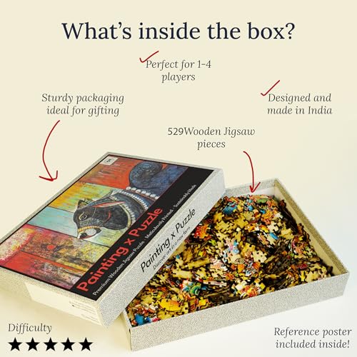 91Knots Mystical Bull Nandi(नन्दि), 1000 Pieces Premium Wooden Jigsaw Puzzle for Adults and Kids 12+ Years | Indian Artwork Puzzle with Unique Cuts for Gifting on New Year | Games for Focus and Memory - Image 5