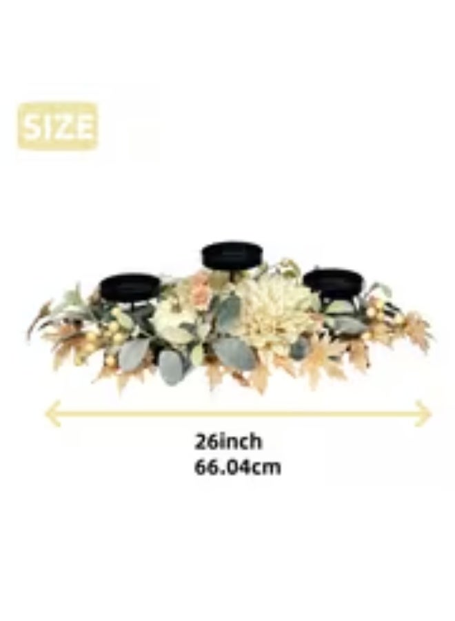 erorex 26-Inch Like Triple Candle Holder Centerpiece with Faux Cream Dahlia & Maple Leaves – Elegant Table Decor - Image 5