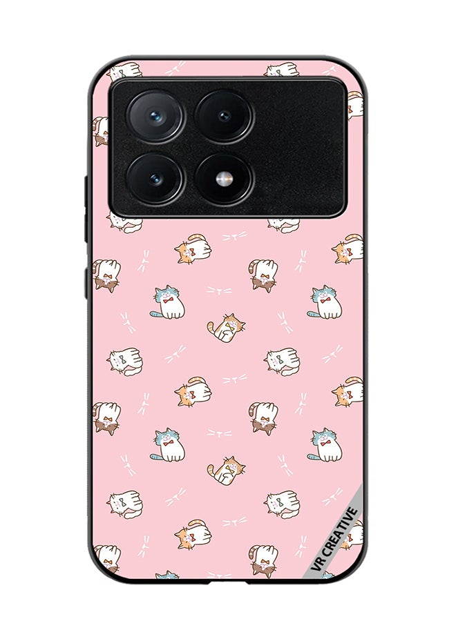 VR CREATIVE Protective Case Cover For Xiaomi Poco X6 Pro Cartoon Cat Design On Pink Design Multicolour - Image 1