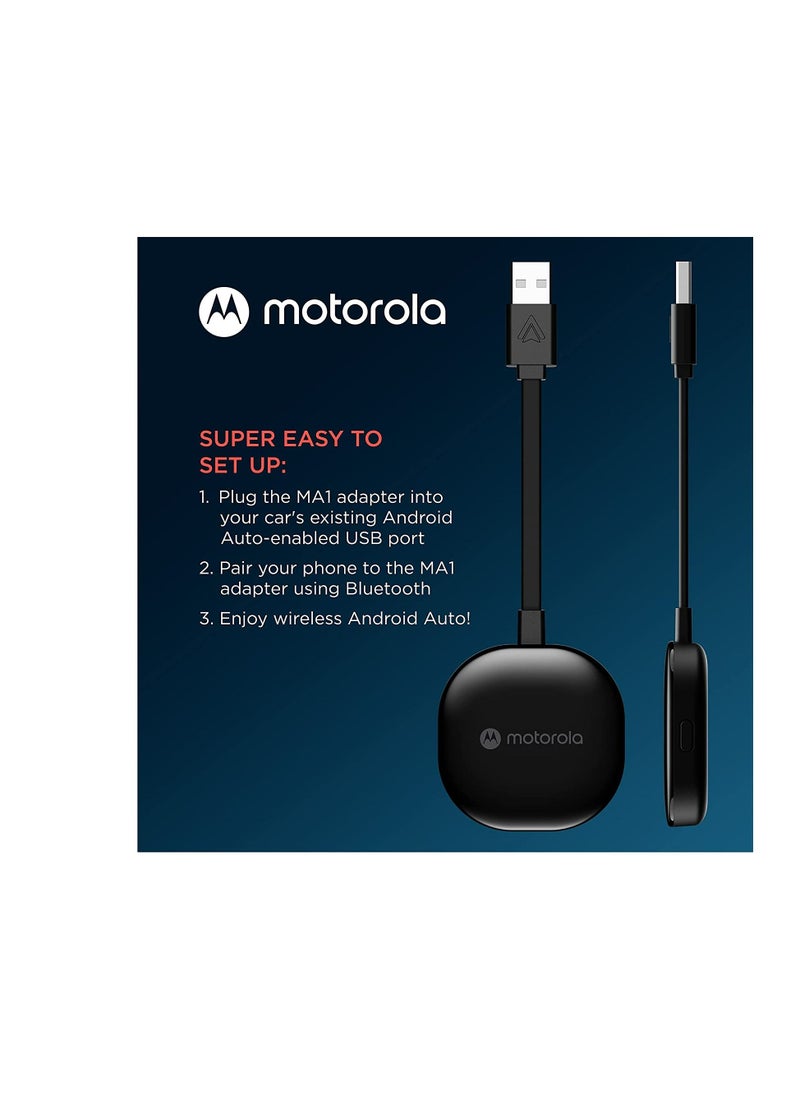 Motorola - Motorola MA1 Wireless Android Auto Car Adapter - Instant Connection from Smartphone to Car Screen with Easy Setup - Direct Plug-in USB Adapter - Secure Gel Pad Included - Image 1