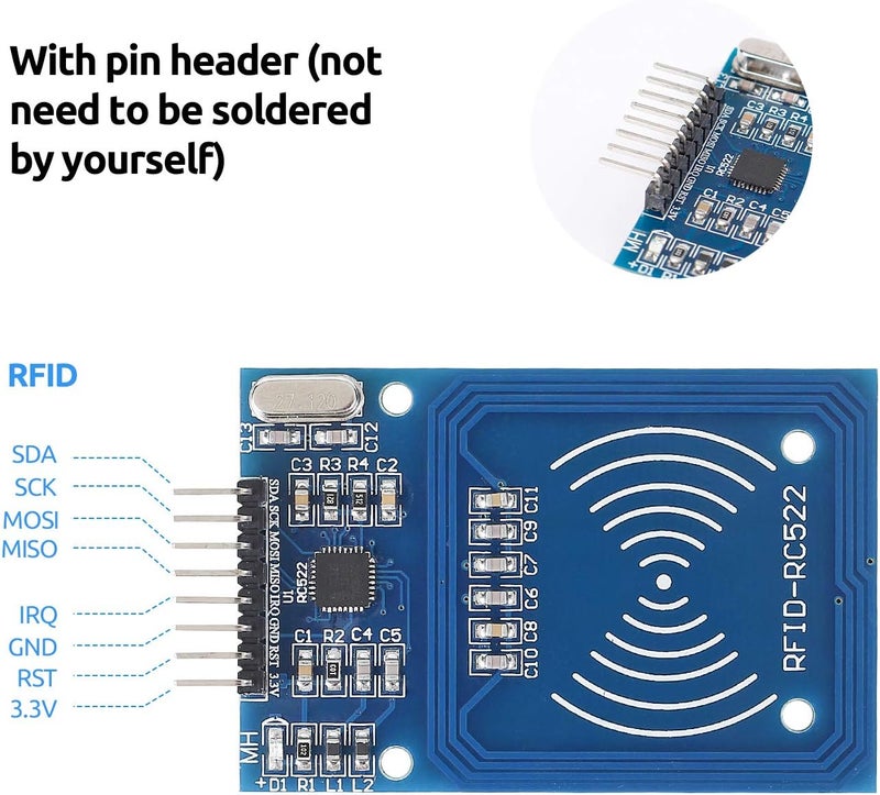 صن فويندر وحدة قارئ Reader Module Kit Mifare RC522 مع بطاقة بيضاء S50 وسلسلة مفاتيح متوافقة مع Arduino و Raspberry Pi - Image 3