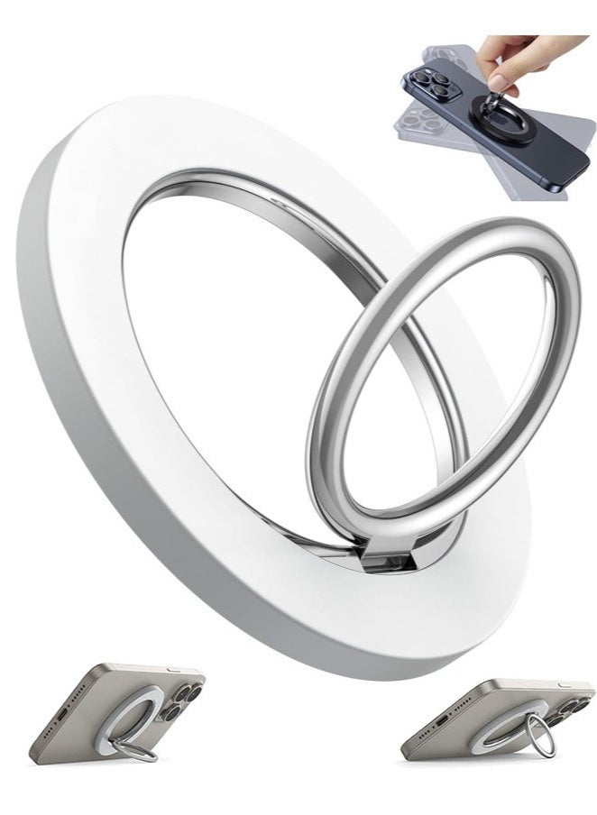 Phone Ring Holder for MagSafe, Strong Magnet Phone Grip Stand Holder Anti-Scratch Adjustable Kickstand for iPhone 16 15 14 13 12, Pro, Pro Max, Mini, Plus, for Magnetic phone cases, & Android Devices Use with Iron Ring (White)  - Image 1