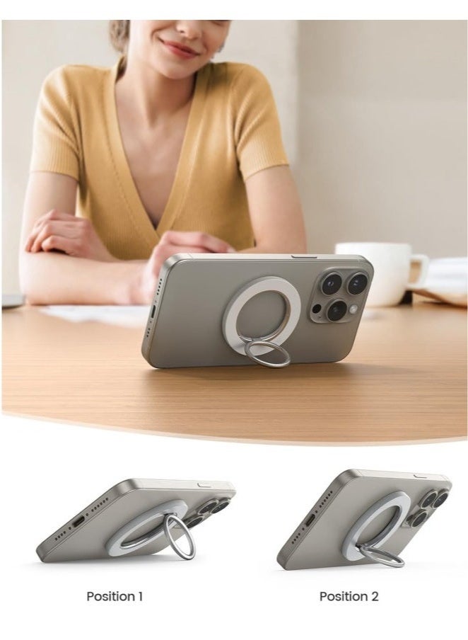 Phone Ring Holder for MagSafe, Strong Magnet Phone Grip Stand Holder Anti-Scratch Adjustable Kickstand for iPhone 16 15 14 13 12, Pro, Pro Max, Mini, Plus, for Magnetic phone cases, & Android Devices Use with Iron Ring (White)  - Image 2