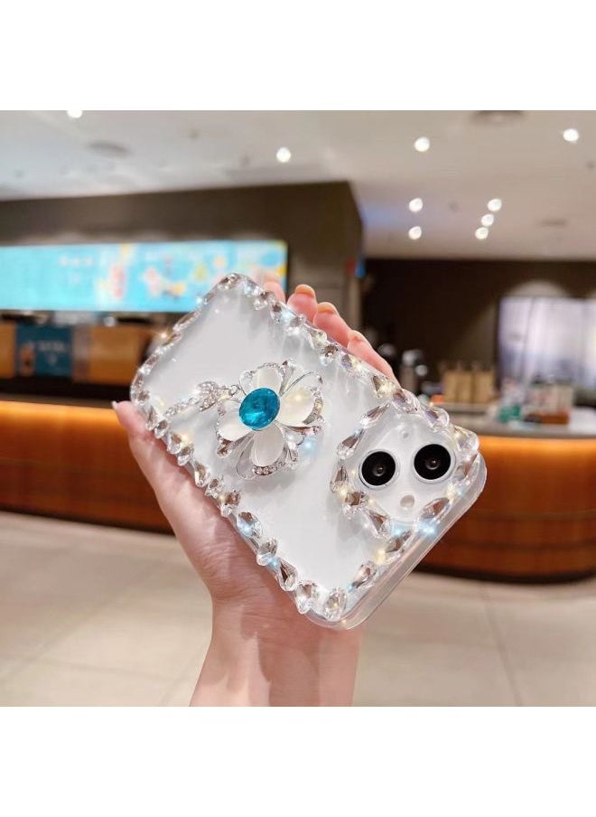 Generic - For Iphone14/15 Transparent Phone Case With Diamonds For Iphone16/13pro Silicone Four-leaf Flower Pendant Xs/11-Color:Four-leaf Flower Pendant-Applicable Models:For Iphone13mini - Image 1