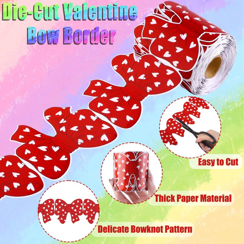 Aodaer 65.6Ft Valentine Bow Bulletin Board Border Red Bow Tie & Heart Die-Cut Border Trim Valentine Border Decor for Classroom Chalkboard Home Office Wedding Anniversary - Image 3
